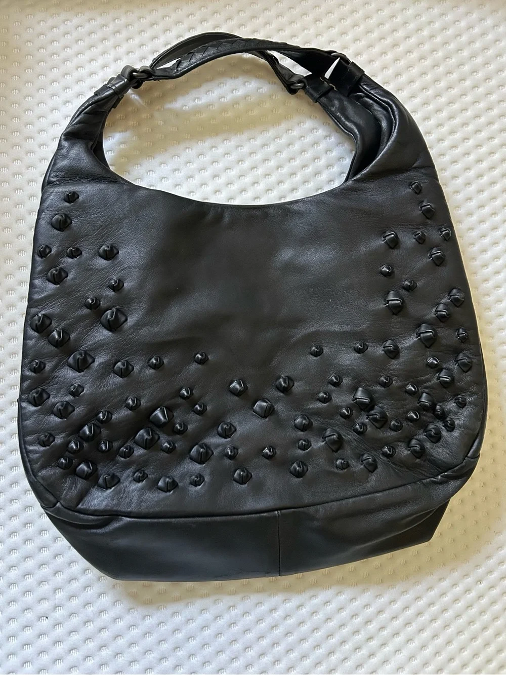 Bottega Veneta Vintage Campana Black Leather Knot Embellished Hobo Bag